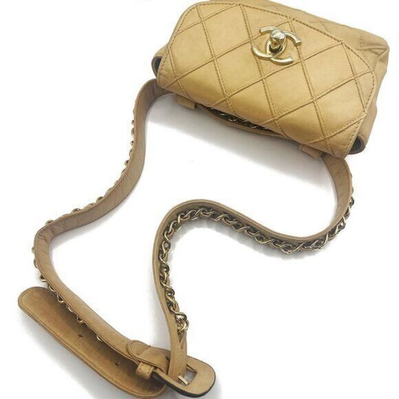 Authentic CHANEL CC Vintage Matelasse Lambskin Waist Pouch Bum Bag Leather Beige - Picture 10 of 16